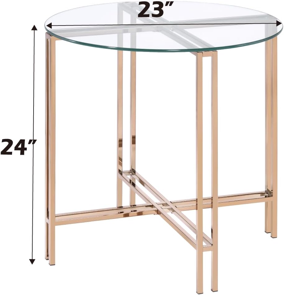 23" Round Glass Top Champagne Metal Accent Table