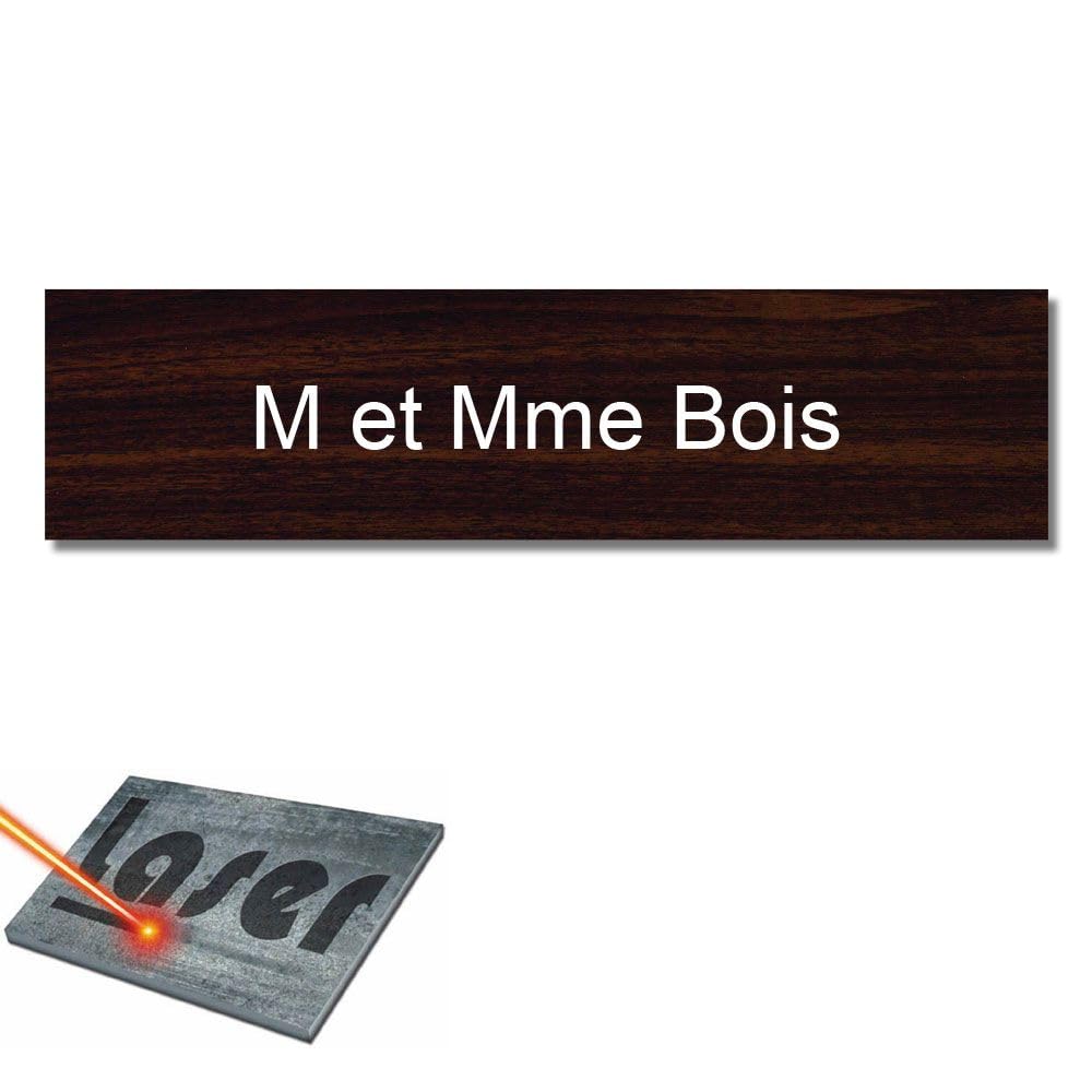 Placa grabada para timbre intercomunicador autoadhesivo, 6 x 1,5 cm, personalizada, 1 a 2 líneas, madera