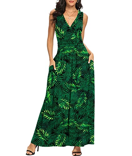 Image of LILBETTER Women Sleeveless Deep V Neck Loose Plain Long Maxi Casual Dress