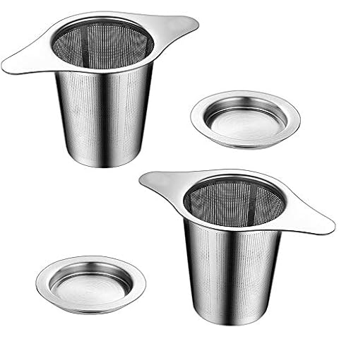NEPAK 18/8 Stainless Steel Tea Infuser Mesh Strainer 2 Pack Upgraded with Large Capacity Double Handles for Hanging on Teapots, Mugs, Cups to steep Loose Leaf Tea and Coffee Cover