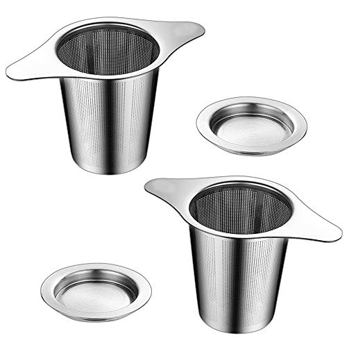 NEPAK 2 Pack Infusor de T de Acero Inoxidable Colador Filtro con Tapa y Asa para Tazas de T Caf Ollas T a Granel Hojas de T Sueltas