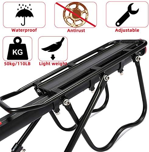 NOCHME Rear Bike Rack Carrier for Panniers Bags, Luggage, Cargo, 50kg Load, Aluminum Alloy Adjustable Mountain Bicycle Back Seat Rack Holder with Reflector for Cycling Camping Touring Sport