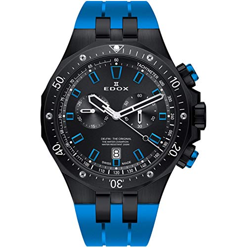 Edox Men's Delfin The Original 43mm Blue Rubber Band Steel Case Quartz Black Dial Watch 10109 37NBUCA NIBU Edox Men's Delfin The Original 43mm Blue Rubber Band Steel Case Quartz Black Dial Watch 10109 37NBUCA NIBU