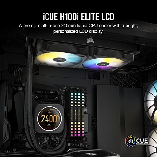 Corsair Icue H100I Elite Lcd Display Liquid Cpu Cooler, Black, Cw-9060061-Ww 1