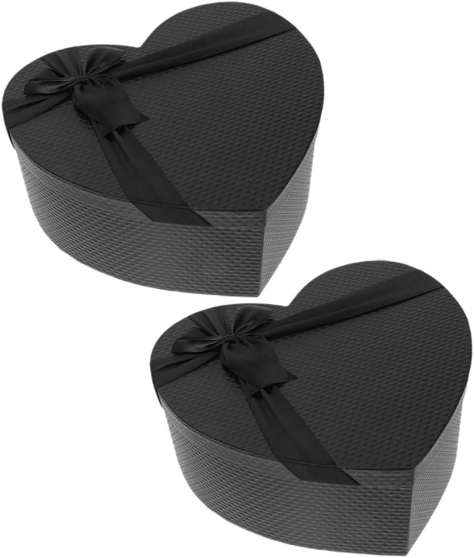 NIYANGLE Heart Shaped Packaging Boxes with Lid Black Large Wrapping Box for Valentine's Day Chocolates and Flowers 2pcs for Party and Wedding