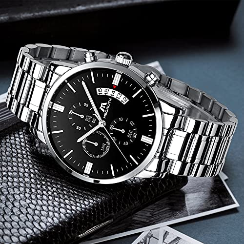 Image of MEGALITH Watch for Man Analog Classic Stainless Steel Waterproof Chronograph Fashion Casual Date Men's Wrist Watches