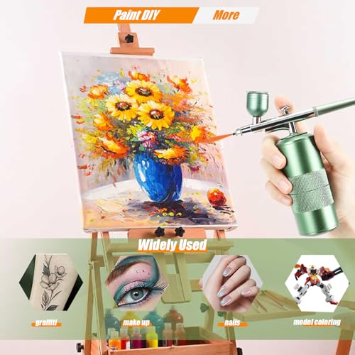 Dual Action Airbrush with Compressor, 40PSI Portable Cordless Airbrush Gun Set, Auto-Stop Handheld Air Brush Comes 3 Gears Air Pressures for Nails Art, Painting, Cake, Makeup, Model, Coloring