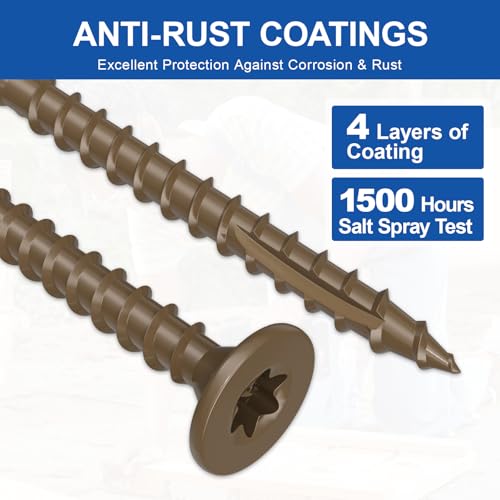 Image of #8 x 2 inch Deck Screws, 100Pcs Star Drive Wood Screws, Rust Resistant Timber Screws for Timber /Log /Landscaping Wood, T20 Star Bit Included, Brown