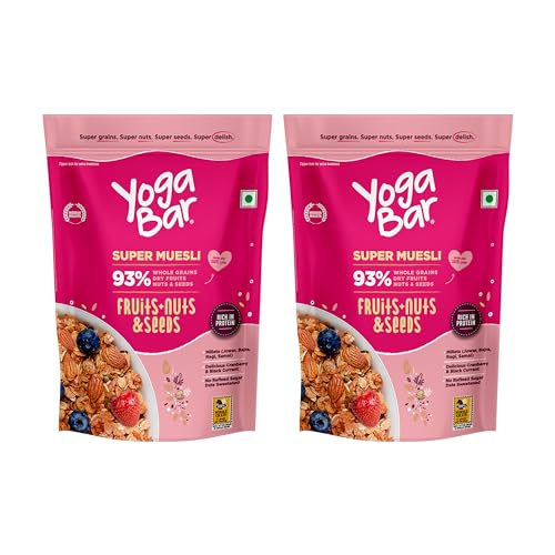 Image of Yogabar Muesli Fruit And Nuts - 93% Wholegrain Breakfast Cereals With Oats, Dry Fruits, And Nuts & Seeds, High In Omega 3, Gluten Free Granola With Chia And Flax Seeds (700G - Pack Of 2)