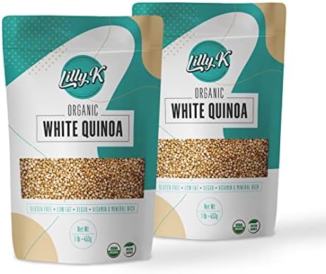 LILLY K 2-PACK BUNDLE ORGANIC WHITE QUINOA 32 OZ | Prewashed Quinoa, Gluten-free, Non-GMO, Excellent Source of Plant Proteins & Vitamins|Low Fat & Low Sugar|Organic Fiber|Resealable Package