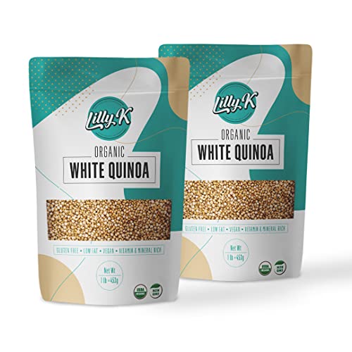 Lilly K 2-Pack Bundle Organic White Quinoa 32 Oz | Prewashed Quinoa, Gluten-Free, Non-Gmo, Excellent Source Of Plant Proteins & Vitamins|Low Fat & Low Sugar|Organic Fiber|Resealable Package #TOP19