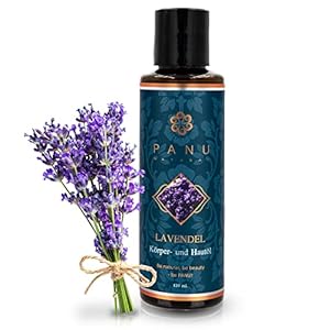 Panu Natural Massageöl Lavendel – Pflegendes Körperöl zum Massieren – Hautöl mit feuchtigkeitsspendender Wirkung – Premium Body Oil – Veganes Massage Öl zum Entspannen