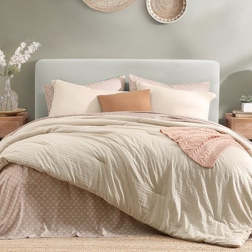 Monbix Full Size Comforter Set - 7 Pieces Beige Prewashed Bed in a Bag Full Bedding Sets with Comforters, All Seasons Ultra Soft Comforter Bed Set with Sheets,Pillowcases & Shams