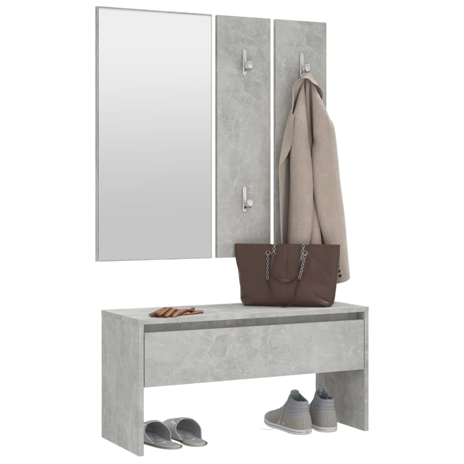 Festnight Conjunto de Muebles Entrada con Espejo, Perchero y Zapatero Recibidor Madera Set de 3 Piezas para Pasillo Vestíbulo (Gris hormigón)