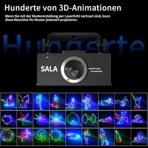 DJ Discolicht Partylicht, 3D RGB Animation DJ Licht mit Fernbedienung, DMX512 Disco-Licht für Innenräume, Ideal für Geburtstagsfeiern, Tanz, Karaoke, Weihnachten, Halloween und Events