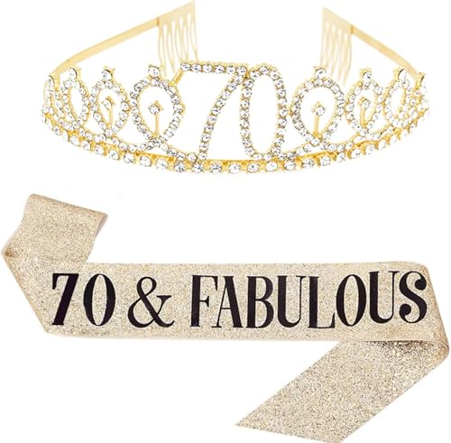 Jonvell 70 Años Corona Banda Cumpleaños Mujer Tiara Corona y...