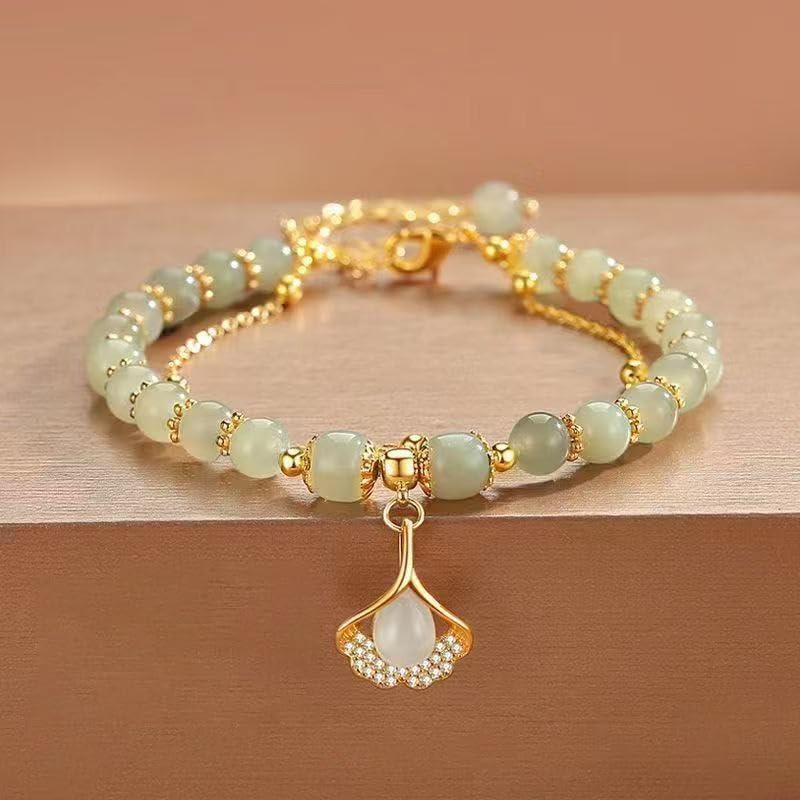 Nyx&lvy Jade Green Crystal Beaded Bracelet Set with Charm, 3 Piece Collection, Gold Chain - Image 6