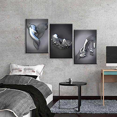 3 Pieces Love Heart 3D Wall Art Abstract Figure Statue Kiss Posters 3D Wall Decor Baby Poster Love Decor Romantic Art Valentine's Day Wall Decorations For Home Couples Bedroom Decor (12''Wx16''Hx3) #TOP3