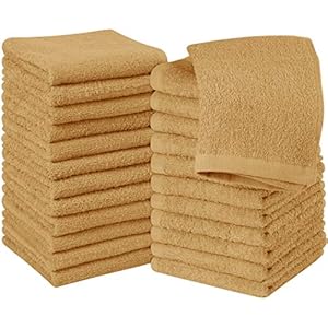 Utopia Towels 24 Pack Cotton Washcloths Set, 100% Ring Spun Cotton, Premium Quality Flannel Face Cloths, Highly Absorbent and Soft Feel Fingertip Towels, Beige