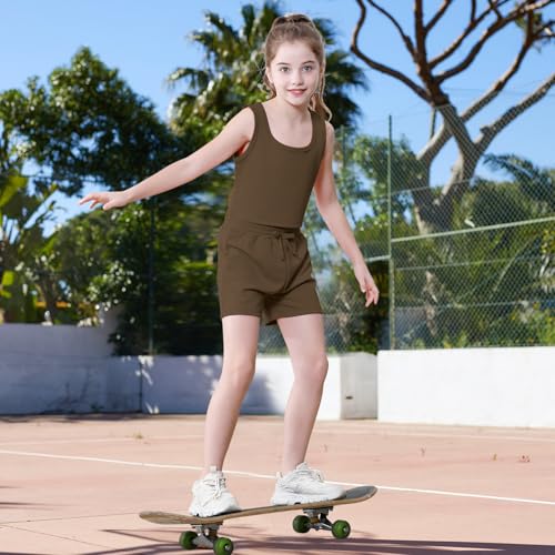 Image of U.nikaka Girls 2 Piece Outfits Casual Girls Shorts Sets Sleeveless Crop Tank Top and Short Sets Ribbed Workout Sets Summer