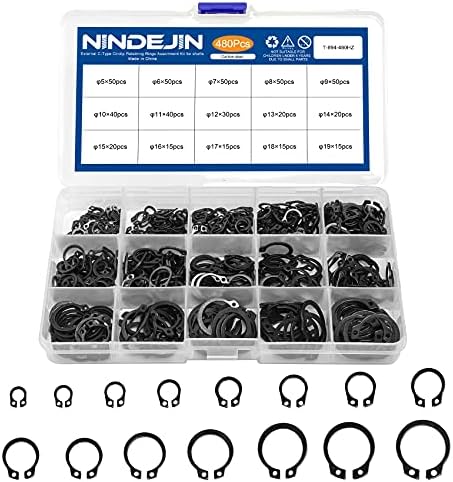 NINDEJIN External Retaining Rings Snap Rings Assortment Kit, Circlip Circlip Retainer Rings Set (C-Clip Carbon Steel)