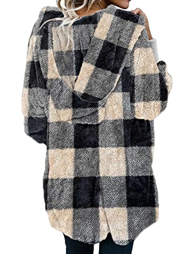 Image of Dokotoo Womens 2025 Winter Long Sleeve Solid Fuzzy Fleece Open Front Hooded Cardigans Jacket Coats Outerwear with Pocket