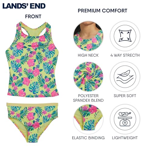Image of Lands' End Girls' UPF 50+ Swim Bikini Bottom and Racerback Tankini Set