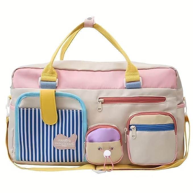 baby bag multicolour tote with multiple pockets, large capacity maternity bag for mom, waterproof baby care organizer, travel bag for infant essentials