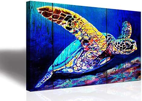 sea Turtle Home Wall Art Decor - Ocean Theme Mediterranean Style Canvas Prints Framed and Stretched Ready to Hang Sea Animal Turtle Posters Bathroom16x24inchx1Canvas print art decoration hanging