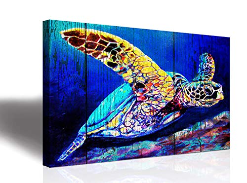 Sea Turtle Home Wall Art Decor - Ocean Theme Mediterranean Style Canvas Prints Framed And Stretched Ready To Hang Sea Animal Turtle Posters Bathroom16X24Inchx1Canvas Print Art Decoration Hanging #TOP21