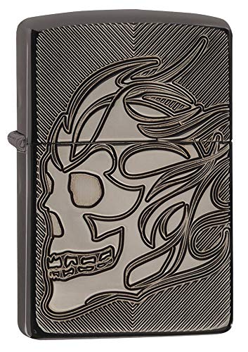 Zippo Skull Head Armor High Polish Black Ice Pocket Lighter