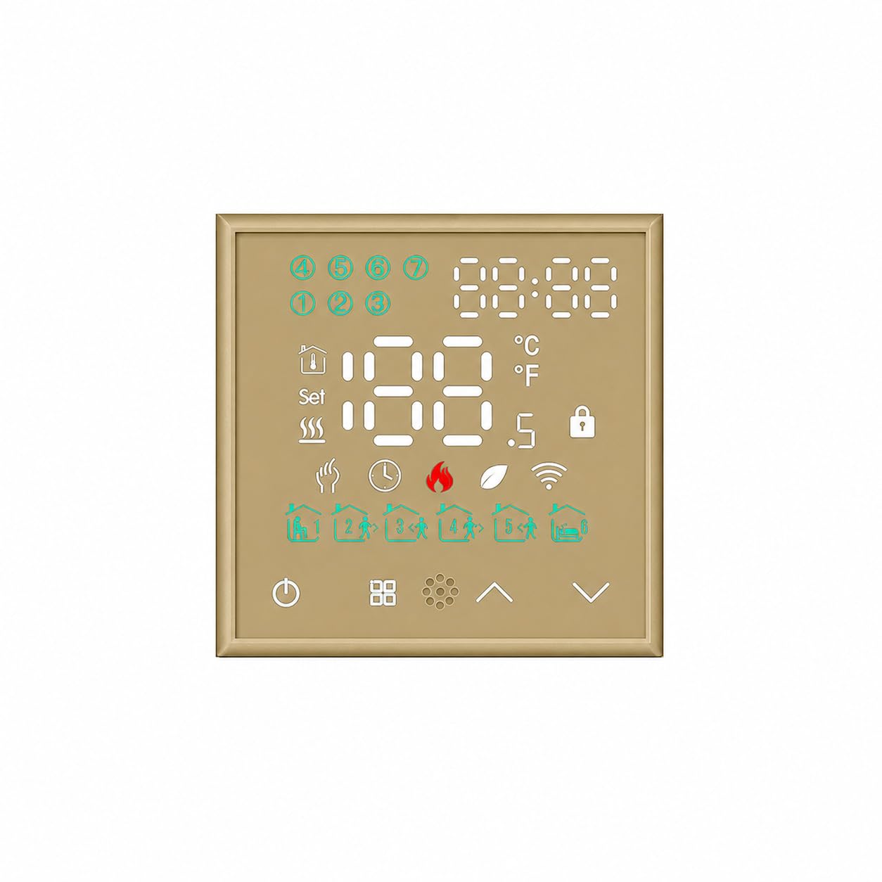 Luxus-Time Wippschalter Lichtschalter Steckdosen mit Aluminium Rahmen Unterputzdose UP Schuko Wipp Wandschalter Einbau Kippschalter Gold (Modul: WLAN Raumthermostat HTWI)