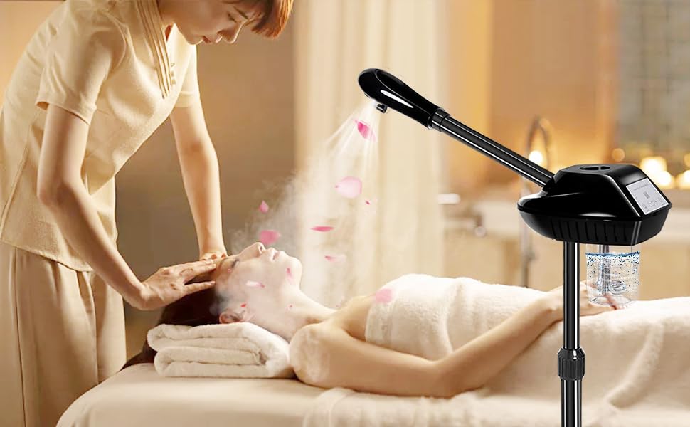 Image of Professional Facial Steamer, Ozone Face Steamer For Facial, Stand Facial Steamer Adjustable Height For Spa, Salon And At Home Use(Black)