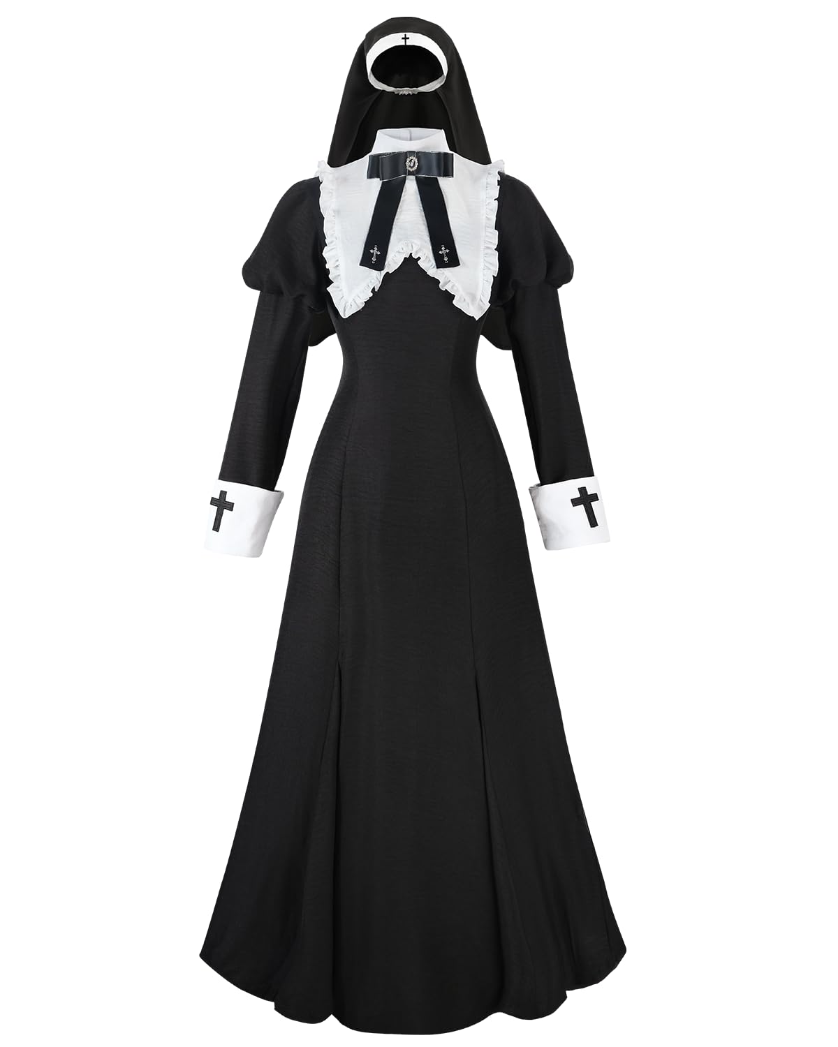 CR ROLECOS Womens Nun Costume Full Set Long Fancy Dress with Headpiece Halloween Cosplay Outfit M