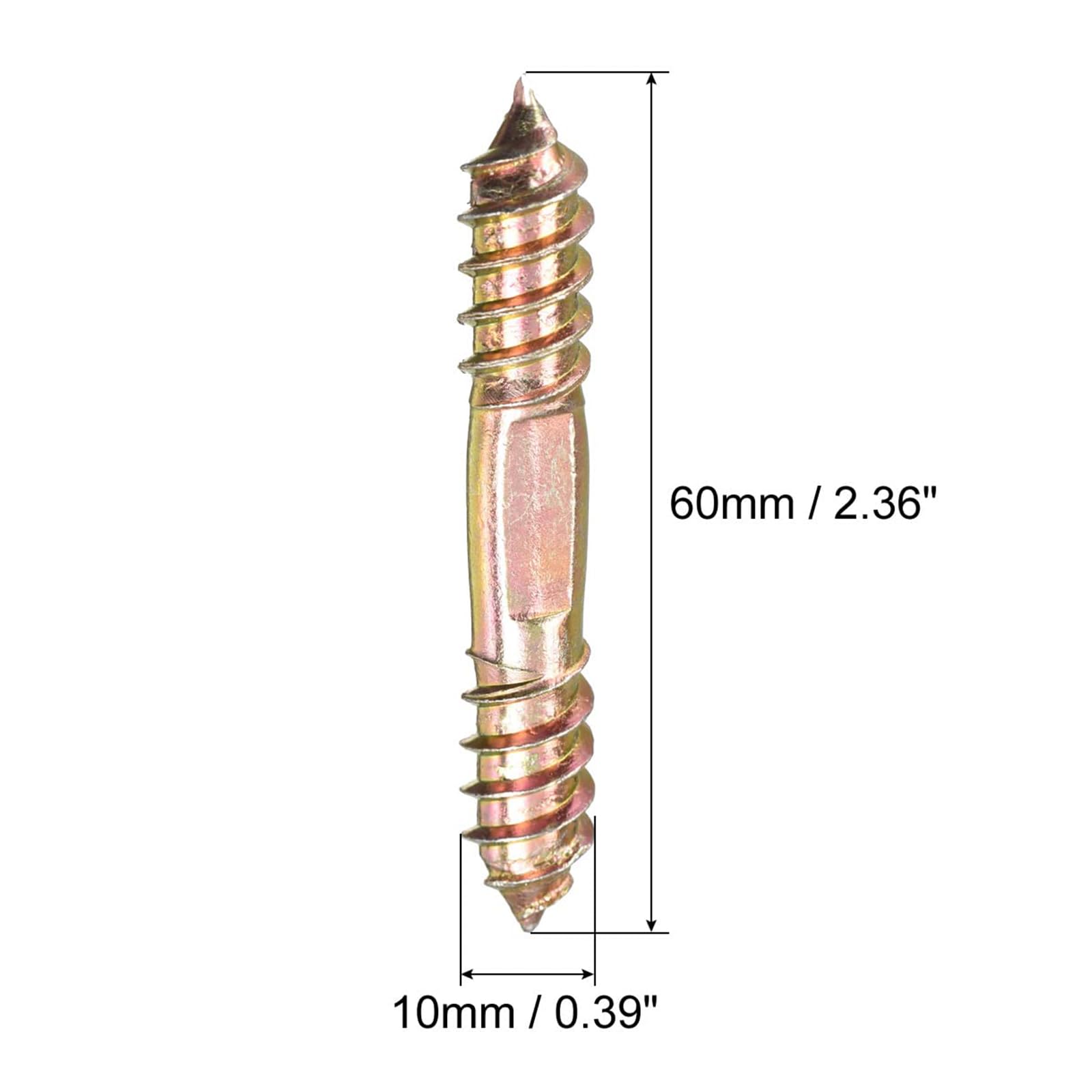 TOP-VIGOR 12Pcs Hanger Bolts, M10x60mm Double Ended Self-Tapping Thread Wood to Wood Dowel Screws, Double Ended Dowel Screws - Image 2