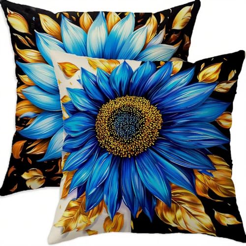 Housse coussin 65x65cm bleu imperméable double face avec zip invisible
