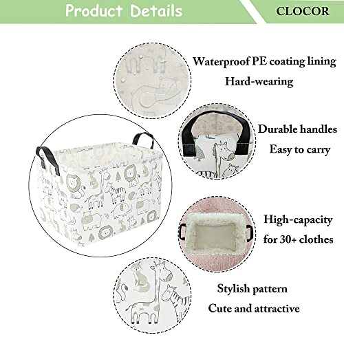 Clocor Rectangular Storage Basket,Collapsible Cute Pattern Storage Bin,Waterproof Storage Box With Handles,Toy Gift Organizer,Shelf Basket(Green Animals) #TOP5