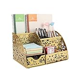 superbpag Desk Organizer Office Supply Caddy with Drawer and Pen Pencil Holder Collection,Gold
