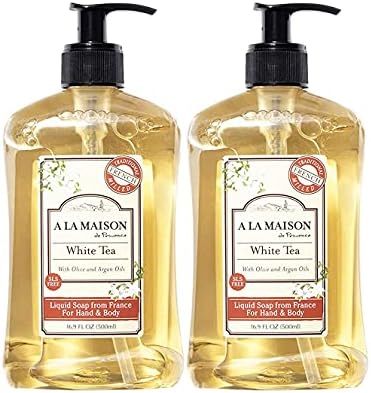A LA MAISON White Tea Liquid Hand Soap | 16.9 Fl oz. Pump Bottles Moisturizing Natural Hand Wash Soap | Triple French Milled | Gentle To Hands | (2 Pack)