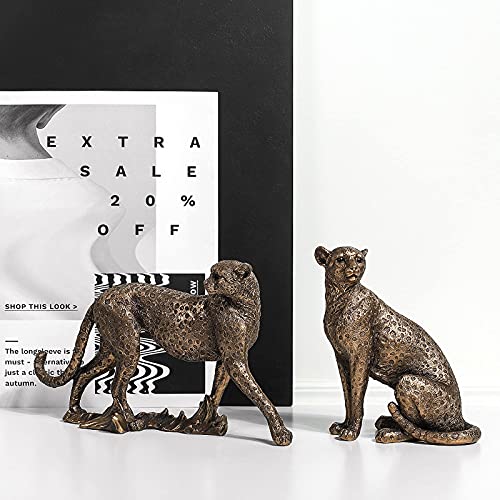Happy L Modern Polyresin Cheetah Figurine Home Décor Realistic Antique Classical Leopard Statues Desktop Decoration For Living Room Decoration Art Bedroom Balcony (Sitting, Golden) #TOP6
