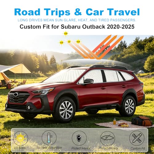 Image of KMF Thicken Sun Shades for Subaru Outback 2020-2025 Accessories,Full Car Window Covers Sunshade for Windshield Side Rear, UV Block and Blackout Privacy for Camping Outdoor