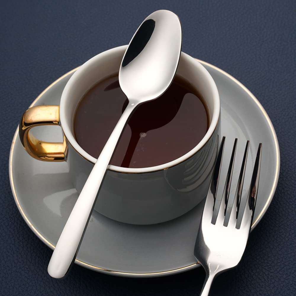 Juegos de cubiertos para 6, juegos de cubiertos de acero inoxidable, juego de 24 cucharas y tenedores para el hogar y la cocina, acabado espejo, apto para lavavajillas (24 piezas) (plata 48 piezas)