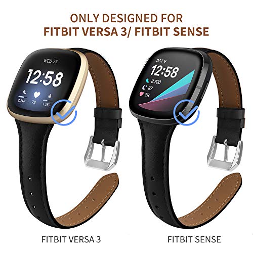 Poshei – Pulseira de couro fina para Fitbit Versa 3/Fitbit Sense, pulseira de substituição de couro