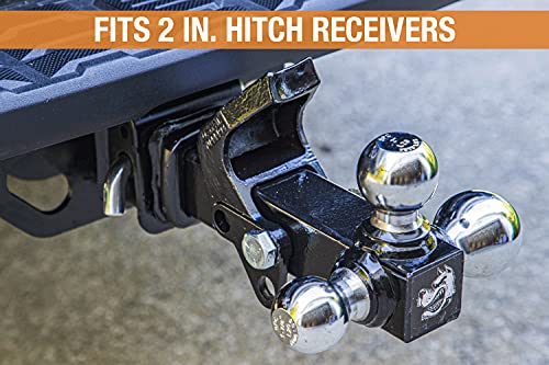 Image of Buyers Products 1802279 Tri-Ball Truck Hitch With Hook, Solid Shank for 2 Inch Receiver Tubes, Chrome Welded Steel Towing Balls, Black Powdercoated, Towing Accessories For Trucks And Trailers