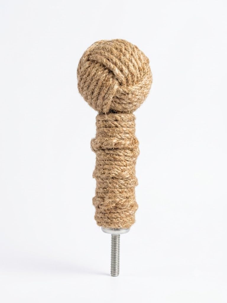 Handmade Jute Rope Wrapped Walking Stick Handle 4 Inch | Nautical Cane Handle Replacement | Rustic Decorative Cane Top with Threaded Metal Insert
