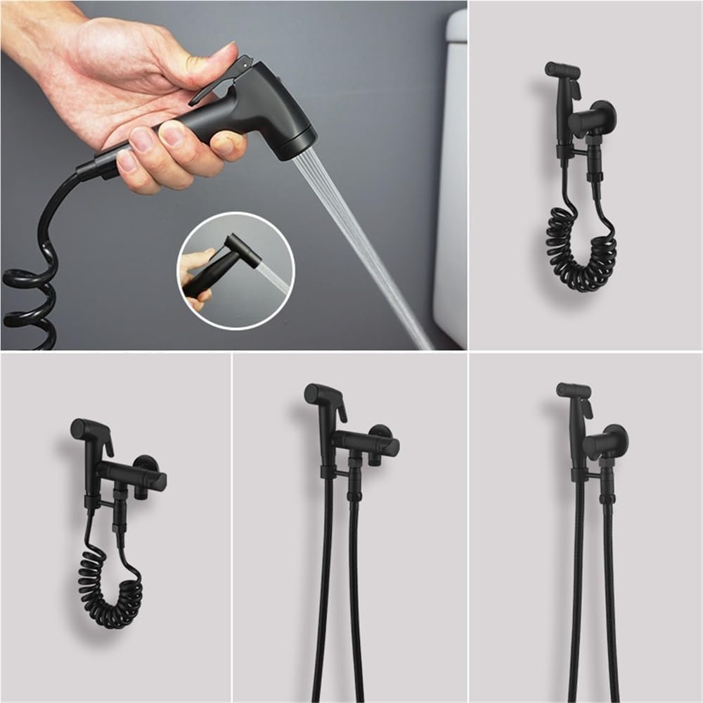 Black/Chrome/Gold Brass Bidet Faucet Portable Bidet ABS Sprayer Single Cold Water Toilet Sprayer(Set D Gold)