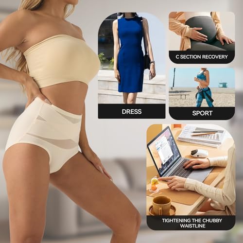 newnice Women's Underwear Tummy Control High Waisted Stretch Full Coverage Breathable Briefs 4 Packs Postpartum Panties4