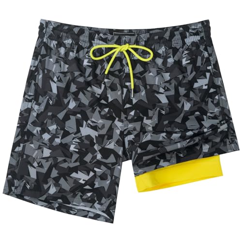 Image of SURF CUZ Mens Swim Trunks with Compression Liner Swim Shorts 7 inch Swimming Trunks Stretch 7 Inch Swim Suits Quick Dry