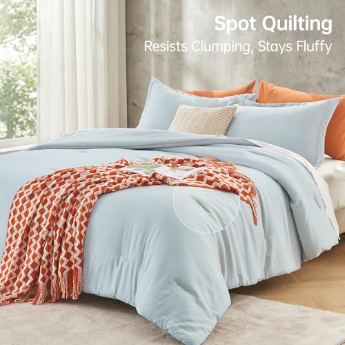 Image of MUXHOMO King Size Comforter Set, All Season Ultra Soft Down Alternative Bedding - 3 Piece Lightweight Bed Set Includes 1 Comforter (104 inchx90 inch) and 2 Pillow Shams (20 inchx36 inch), Lake Blue