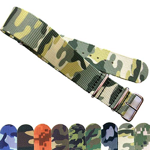 NATO Strap NATO G10 Premium Ballistic Nylon CAMO Military Watchband 16mm 18mm 20mm 22mm 24mm Stainless Steel High Polished Buckles USA Stock (Khaki, 20mm)